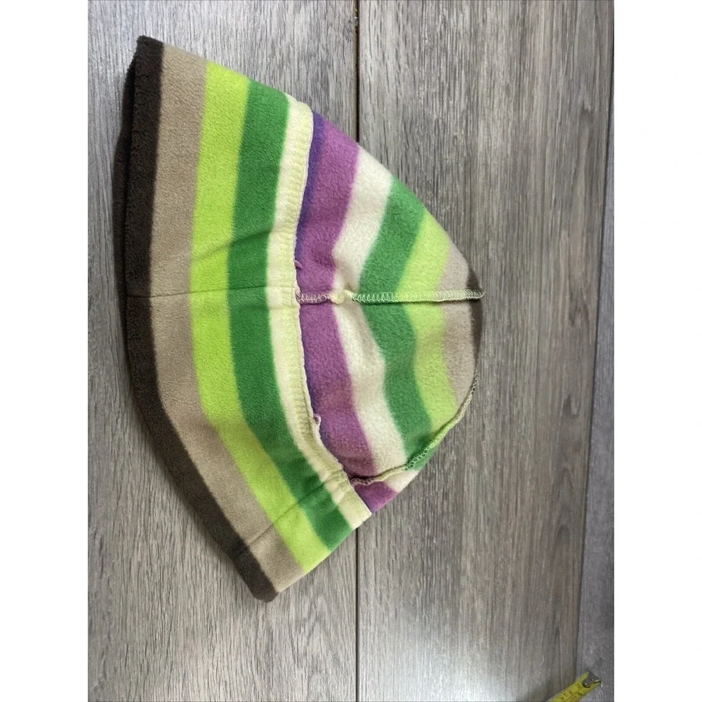 Old Navy‎ Stripe Fleece Beanie Hat OS Multicolor Excellent Pom Pom Winter Logo
